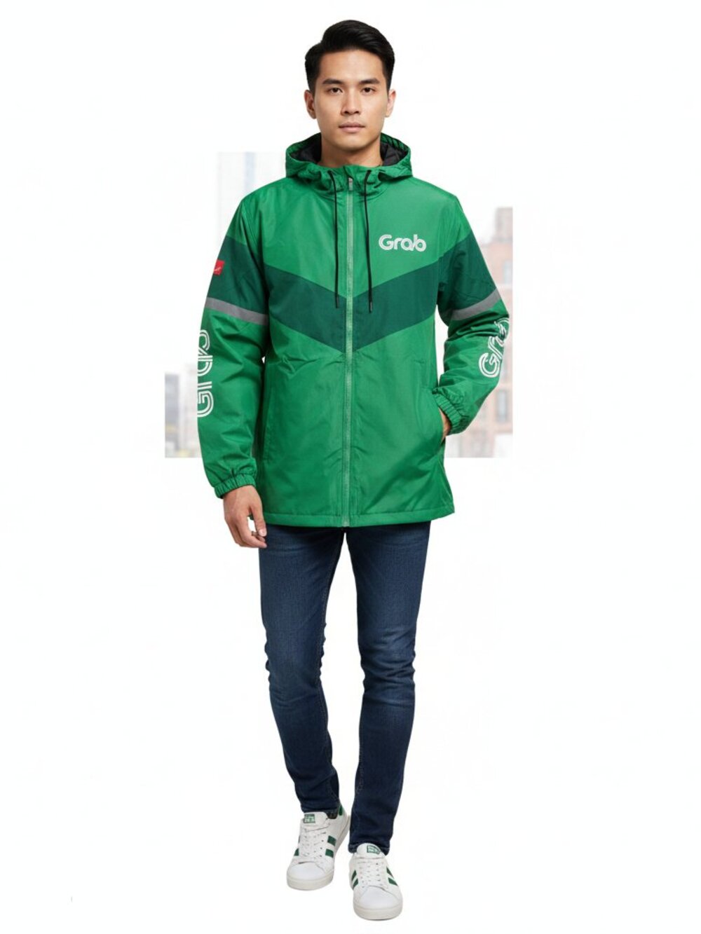 Grab Green Hooded Jacket Windbreaker Reflective Accents Size XL Official New